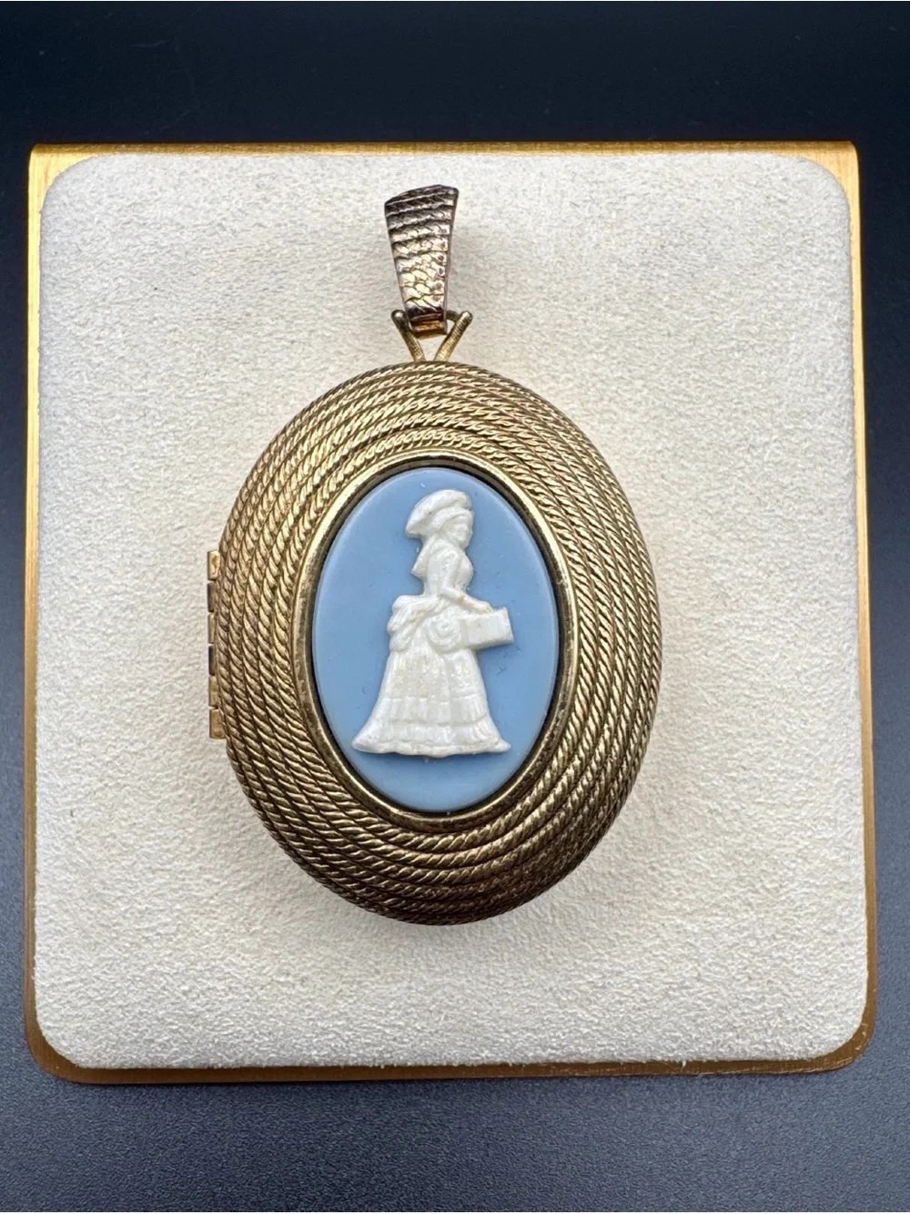 Vintage Victorian Vibe Blue Cameo Photo Locket Pendant